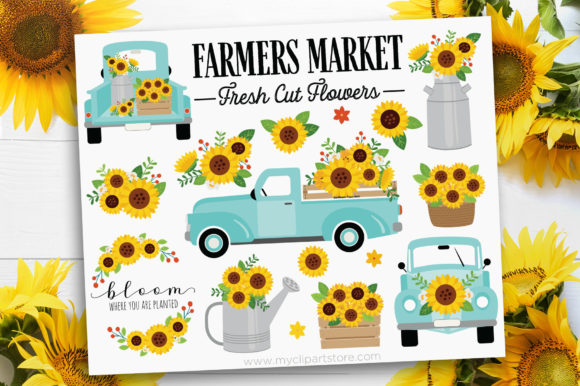 Blue Sunflower Truck Clipart Autumn: A Versatile Design Asset for Creative Projects