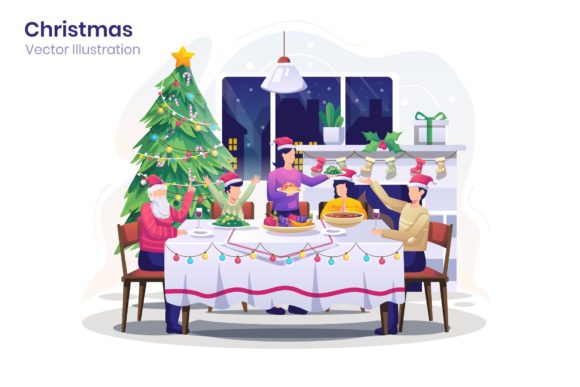 Family Home Dinner Christmas Illustration: A Versatile Tool for Holiday Design