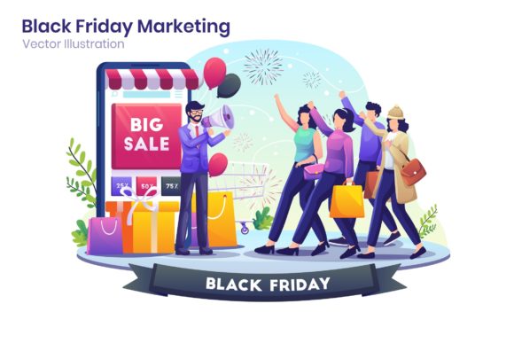 Flat Illustration Black Friday Shopping