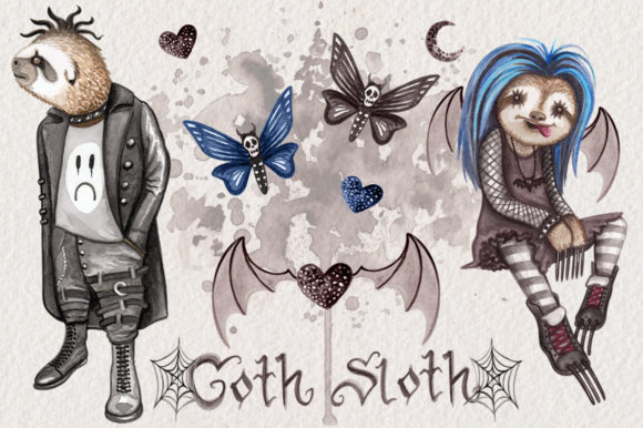 Goth Sloths Watercolor Clip Art: A Unique Blend of Dark Charm and Artistic Expression