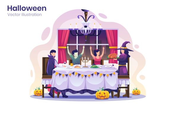 Halloween Dinner Flat Illustration