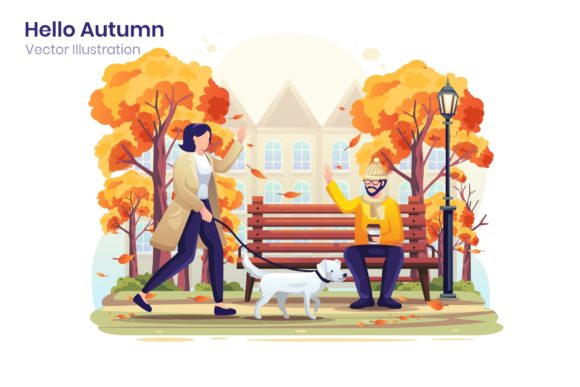 Hello Autumn Flat Illustration: A Versatile Design for Every Project