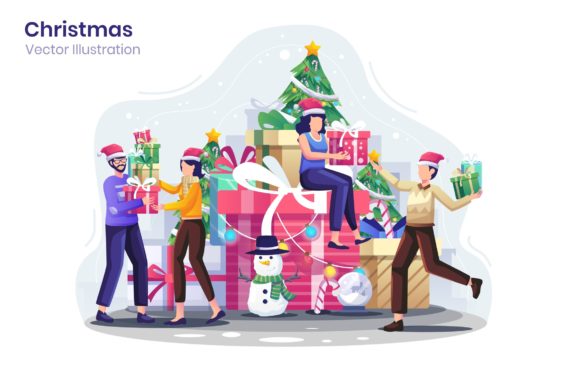 People and Christmas Gifts Illustration