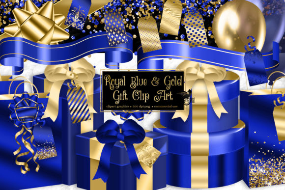 Royal Blue and Gold Gift Clipart