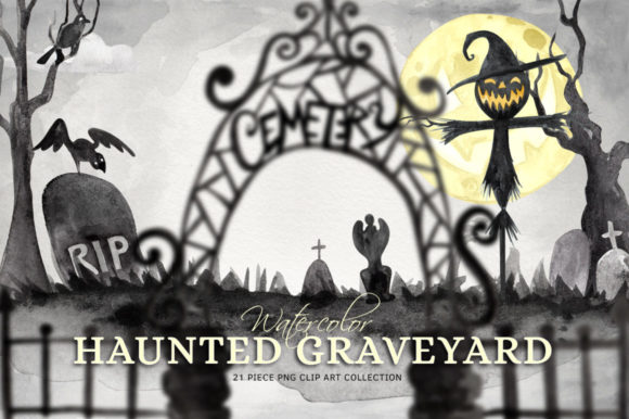 Watercolor Haunted Graveyard Collection