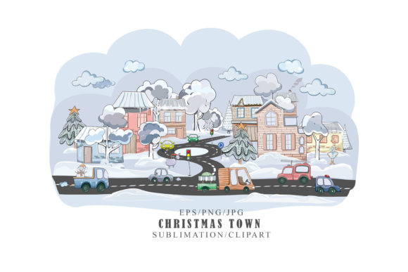 Winter Cityscape Sublimation Clipart
